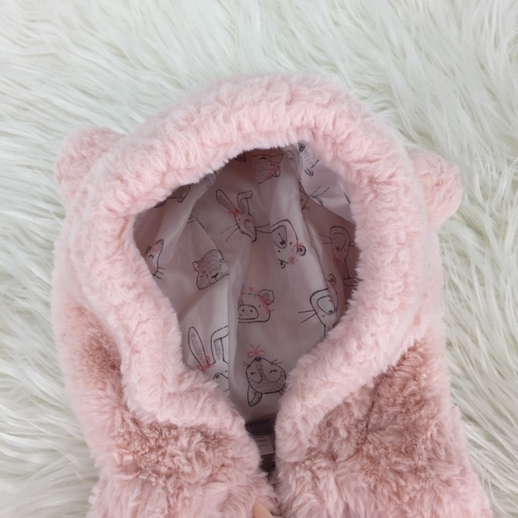 Baby Girl Pink Sherpa Bear Ear Vest Toggle Close - Picture 2 of 7